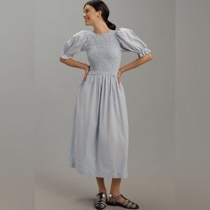 Damson madder bluebelle midi dress blue stripe